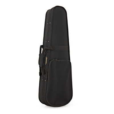 Estojo preto para instrumento musical com bolso frontal e alça de transporte