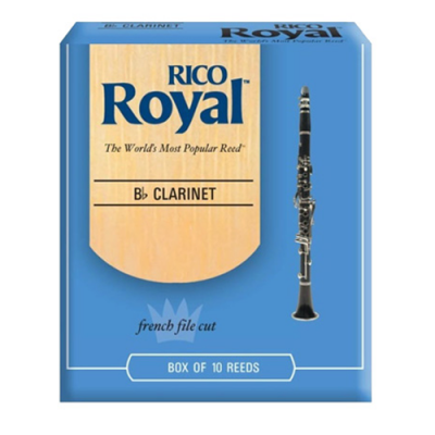 Embalagem azul de palhetas para clarinete Bb RICO Royal com imagem de clarinete