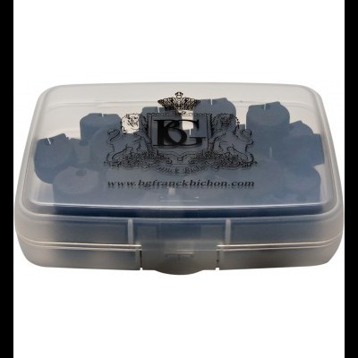 Estojo transparente com acessórios azuis e logo BS FranckBichon.