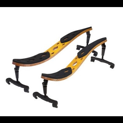 Suportes para instrumento musical em madeira com apoios pretos e pernas ajustáveis