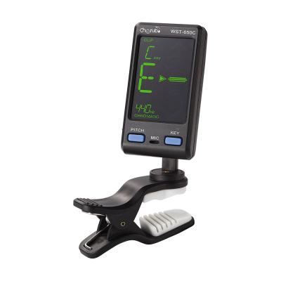 Afinador digital Cherub WST-650C preto com visor LED verde e clip de fixação