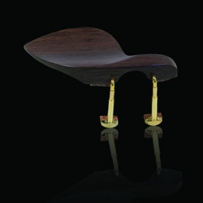 Apoio para queixo de violino de madeira escura com suportes metálicos dourados