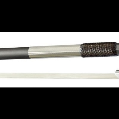 Arco para violino com cabeça decorativa em madeira castanha e vara preta