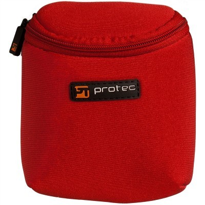 Estojo vermelho com zíper e etiqueta 'protec'