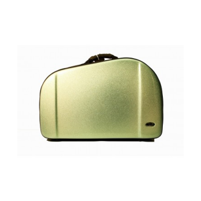 Mala de mão rígida verde claro com alça preta em fundo branco