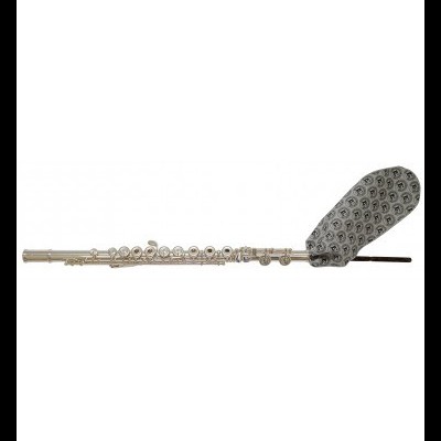 Flauta transversal metálica prateada com suporte