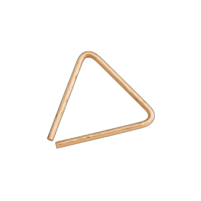 Triângulo musical de madeira claro, forma triangular com extremidade aberta