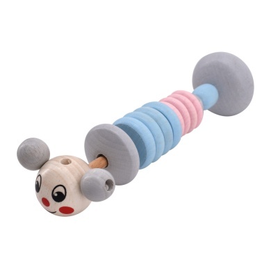 Brinquedo de madeira para bebé em forma de lagarta colorida