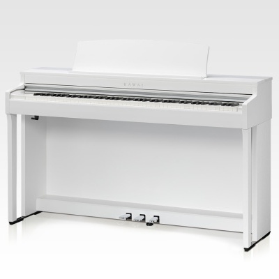 Piano digital branco com 88 teclas e dois pedais