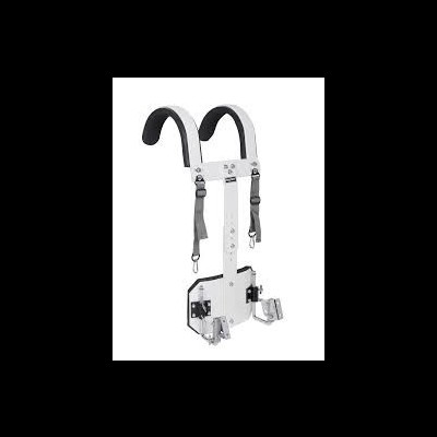 Suporte branco para transportar cilindros com tiras pretas almofadadas.