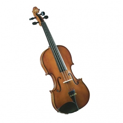 Violino de madeira castanho com quatro cordas