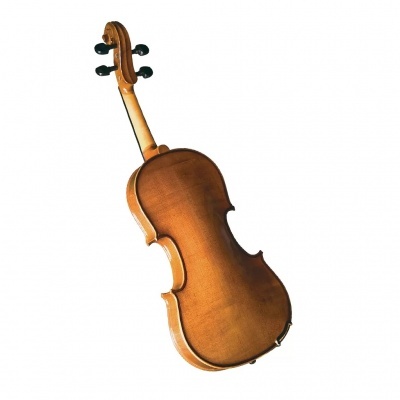 Violino de madeira castanha visto de trás