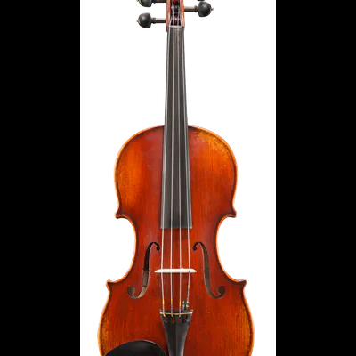 Violino de madeira castanho-avermelhado com quatro cordas