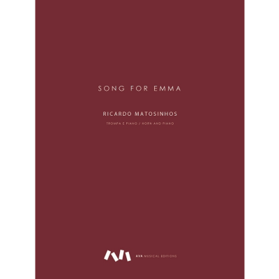 Capa de partitura musical borgonha com texto SONG FOR EMMA e nome do compositor