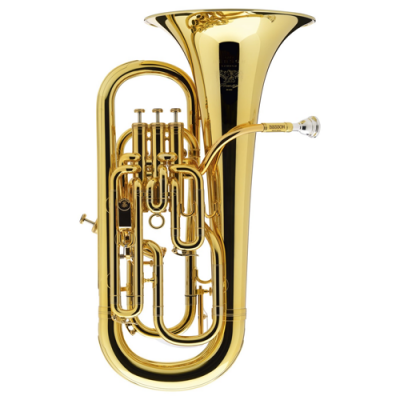 Eufónio dourado, bocal prateado, texto BESSON no tubo, fundo branco