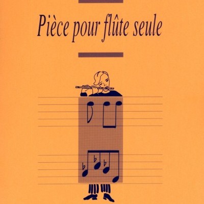 Capa laranja de partitura para flauta com texto e ilustração