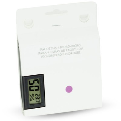 Higrómetro digital branco para fagote com ecrã com percentagem de humidade