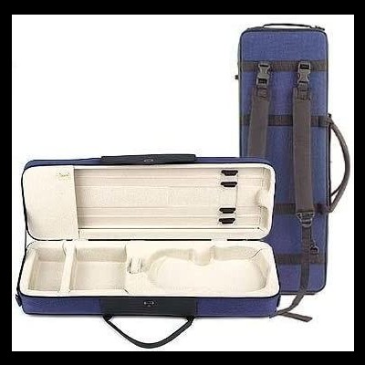 Estojo de violino azul com interior creme e alças ajustáveis