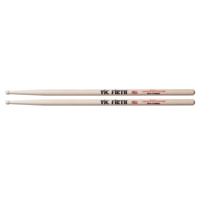 Conjunto de duas baquetas de madeira claras com texto VIC FIRTH 5BA COMBO