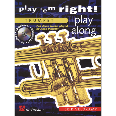 Capa de livro para aprender trompete com ilustração de trompete dourado e texto