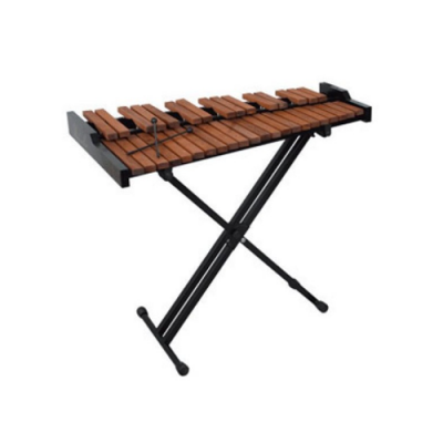 Marimba de madeira e metal com suporte e baquetas