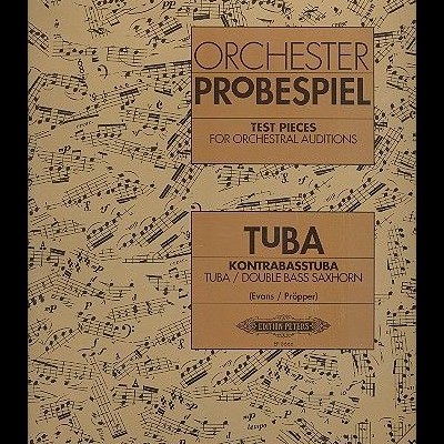 Livro de música para tuba com capa decorada por pautas musicais e texto informativo