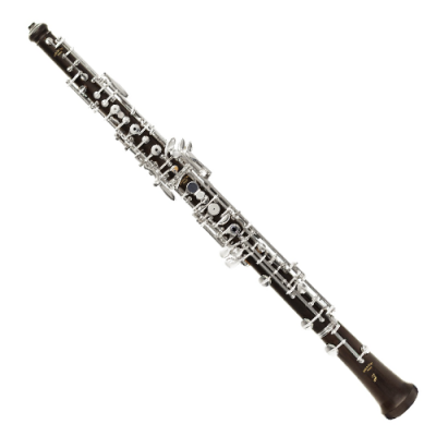 Clarinete de madeira escura com teclas metálicas prateadas