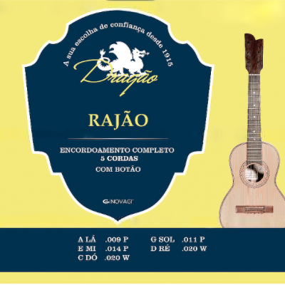 Embalaem azul e amarelo de cordas para rajão Dragão ao lado de rajão de madeira clara