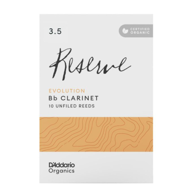 Embalagem de palhetas Reserve Evolution para clarinete Bb, cor branca com detalhes laranja e preto