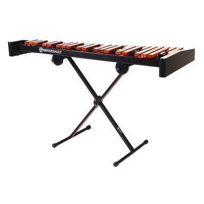 Xilofone BERGERAULT com teclas de madeira castanho-avermelhada e estrutura preta