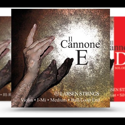 Embalagens de cordas para violino Larsen Strings com textos Il Cannone E e D