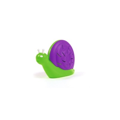 Brinquedo de plástico em forma de caracol verde e roxo