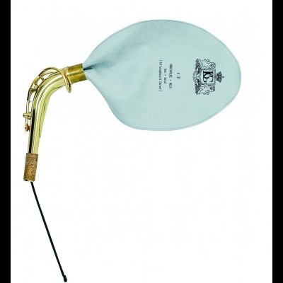 Bocal de instrumento musical com foles em couro azul claro e tubo dourado