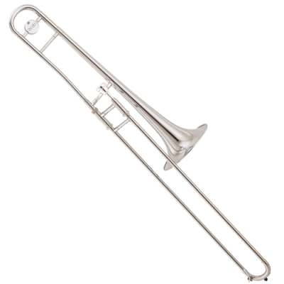 Trombone prateado de metal com acabamento brilhante