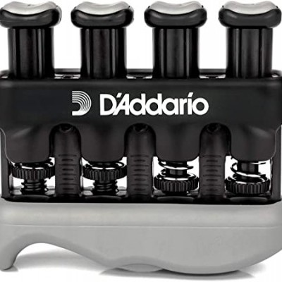 Acessório de plástico e metal preto e cinzento com botões e logo D'Addario