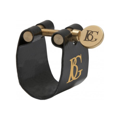 Suporte para bocal em metal preto com parafuso dourado e letras BG