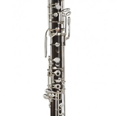 Oboé em madeira preta com teclas metálicas prateadas