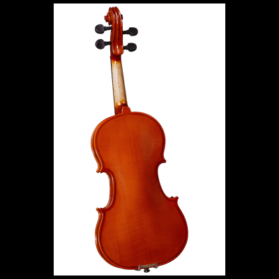 Violino de madeira castanho-avermelhado visto de trás