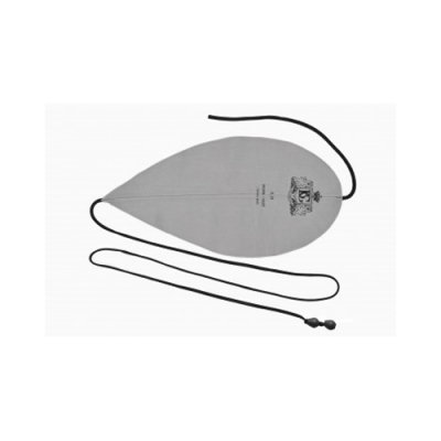 Mochila de corda cinzenta com brasão e cordão preto