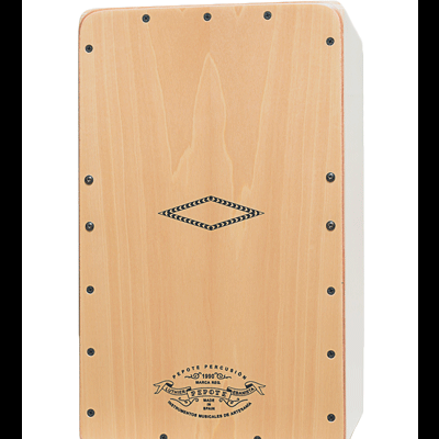 Cajón de madeira natural com parafusos e texto preto