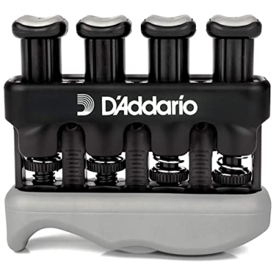 Exercitador de dedos D'Addario preto e cinzento para treino musical