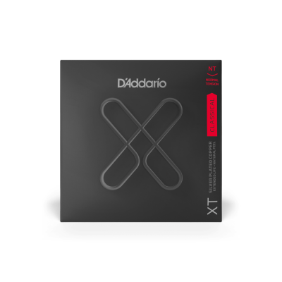 Embalagem preta de cordas D'Addario para guitarra clássica com texto e logotipo