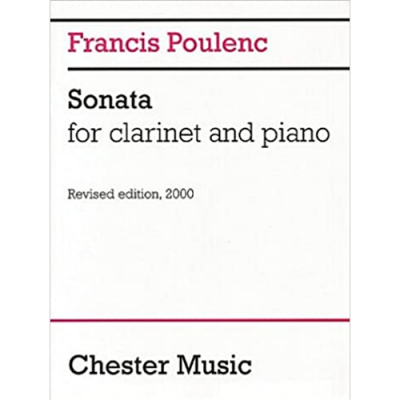 Capa branca de partitura musical com texto Francis Poulenc Sonata for clarinet and piano