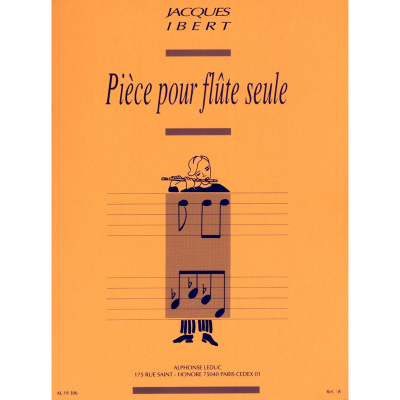 Capa laranja de partitura musical com texto preto e ilustração de figura com flauta