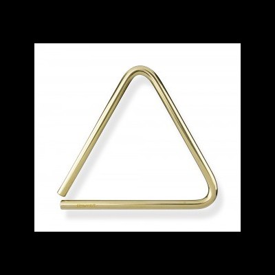 Triângulo musical dourado metálico com formato triangular aberto num lado