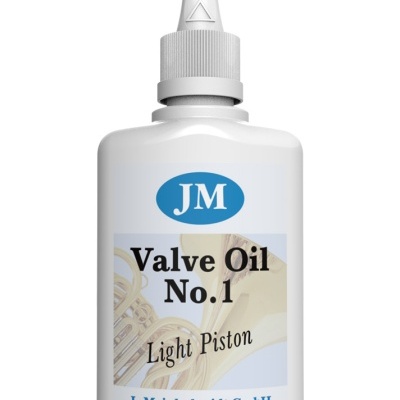 Frasco branco de óleo para válvulas com rótulo JM Valve Oil No.1