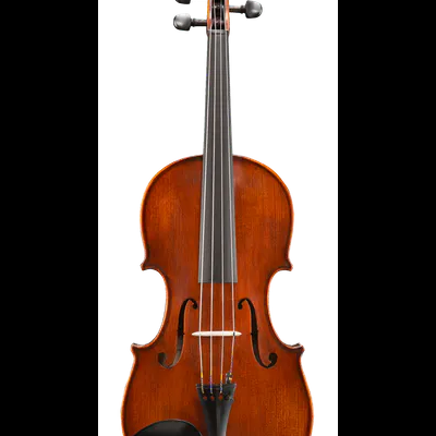 Violino de madeira marrom em fundo branco