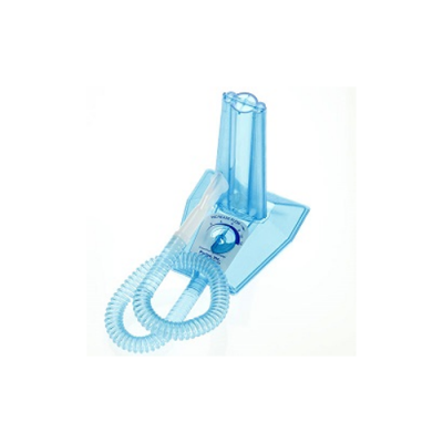 Dispositivo médico azul transparente com tubo flexível e inscrição SPIROMAX