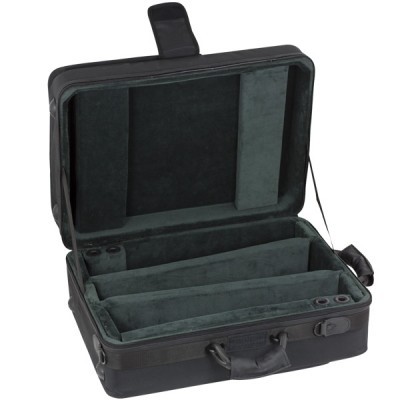 Mala de transporte preta com interior almofadado cinza escuro aberta