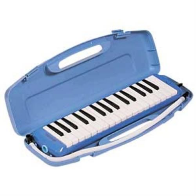 Melódica azul com caixa azul aberta